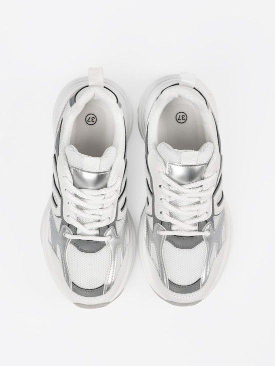 Sneakers albi cu detalii argintii