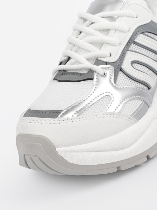 Sneakers albi cu detalii argintii