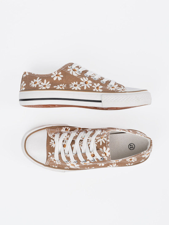 Tenisi bej cu model floral