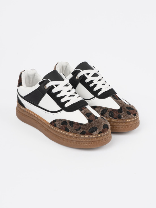 Sneakers alb-negru cu detalii de panteră