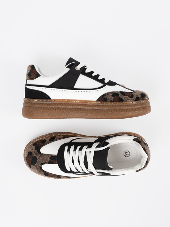 Sneakers alb-negru cu detalii de panteră