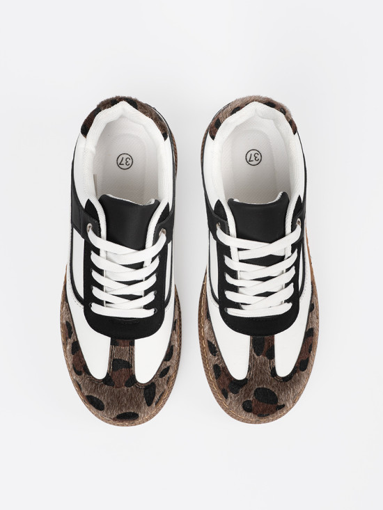 Sneakers alb-negru cu detalii de panteră