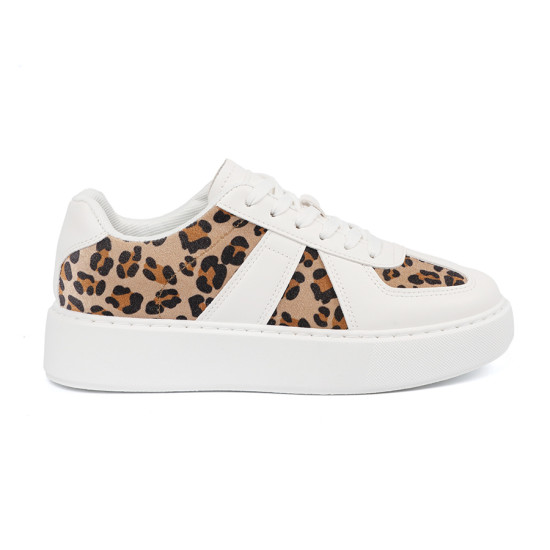 Sneakers albi cu detalii din leopard