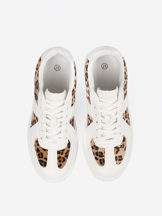 Sneakers albi cu detalii din leopard