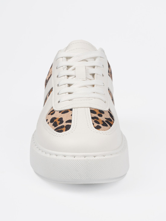 Sneakers albi cu detalii din leopard