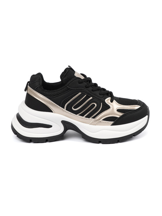 Sneakers negri cu detalii aurii