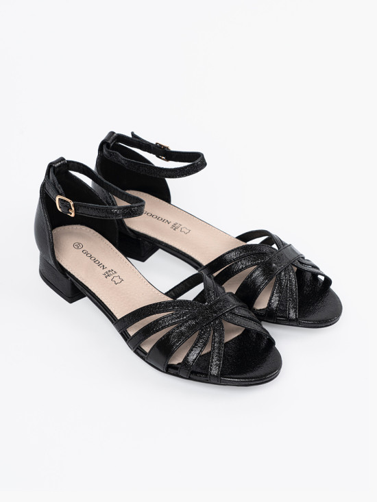 Sandale elegante negre cu toc mic