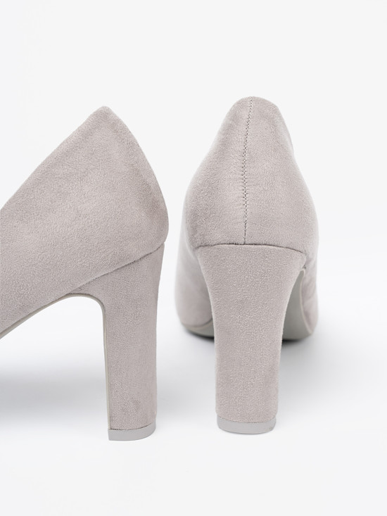 Pantofi stiletto gri din imitație de velur