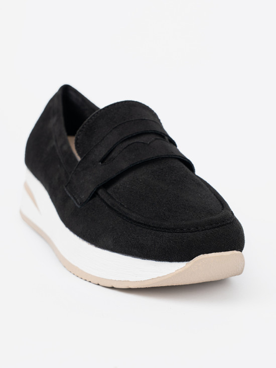 Mocasini negri din suede pe platformă