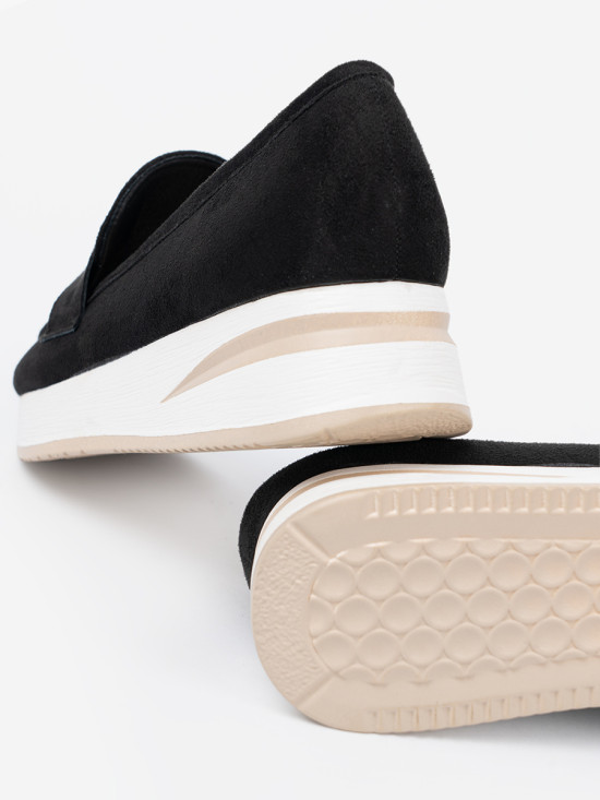 Mocasini negri din suede pe platformă