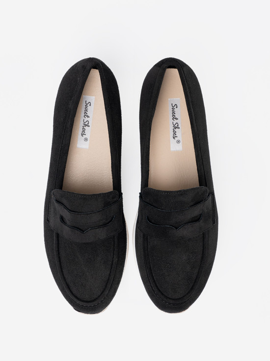 Mocasini negri din suede pe platformă