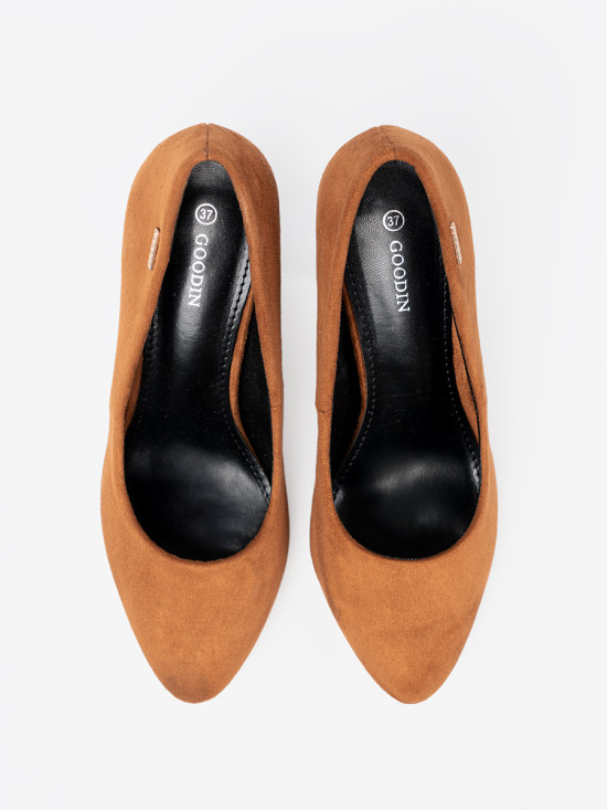 Pantofi cu toc maro deschis pe toc negru