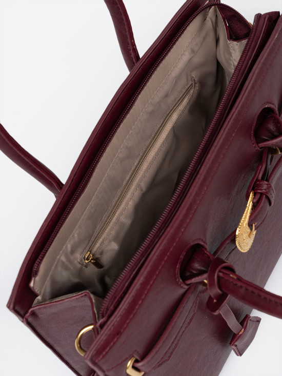 Geantă bordo cu cataramă decorativă de culoare aurie
