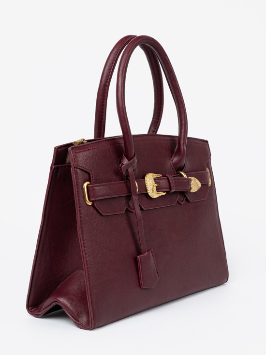 Geantă bordo cu cataramă decorativă de culoare aurie