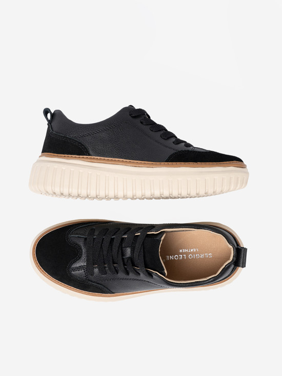 Sneakers negri din piele pe platformă bej