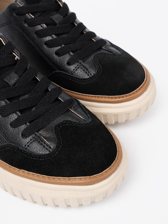 Sneakers negri din piele pe platformă bej