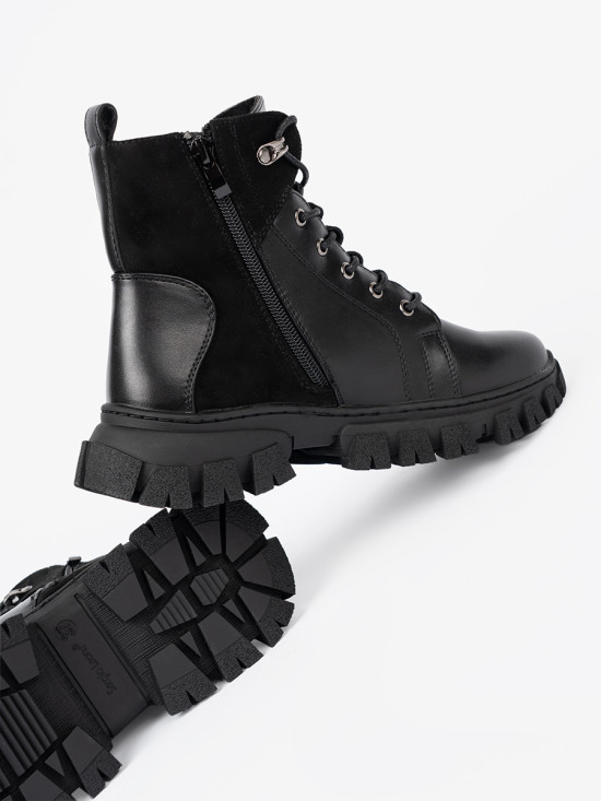 Botine negre cu talpă masivă și fermoar