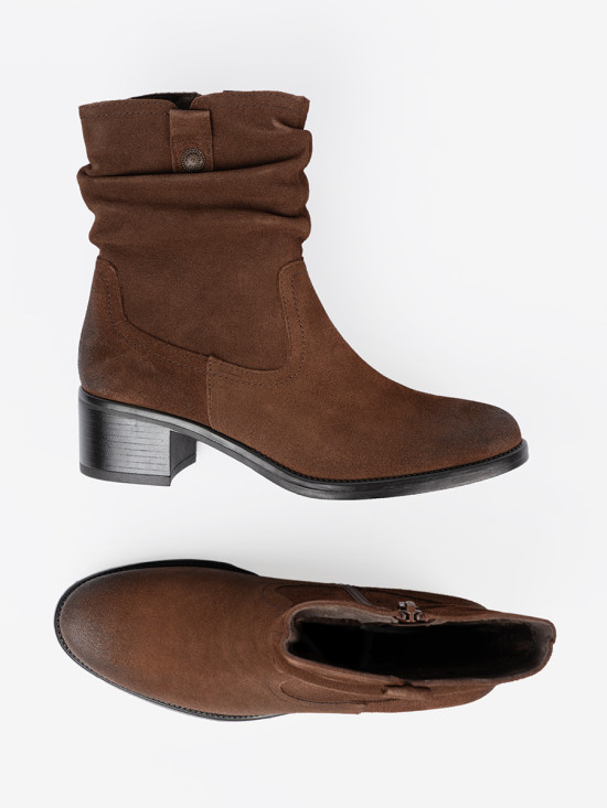 Botine din piele maro cu guler plisat Sergio Leone