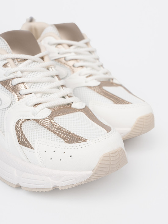 Sneakersi albi cu detalii bej-aurii