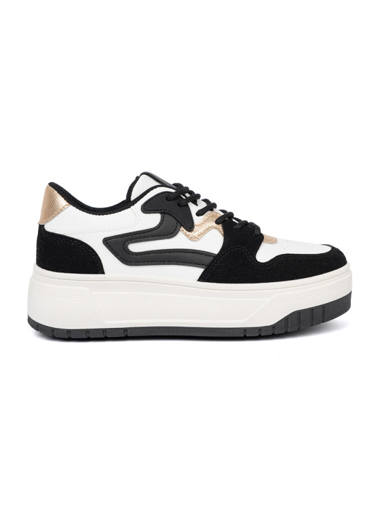 Sneakersi negri-albi cu detalii aurii