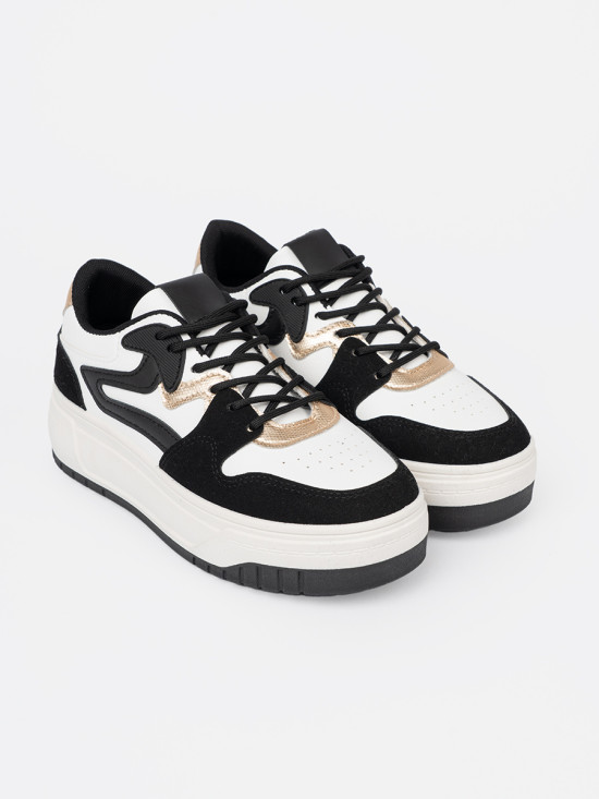 Sneakersi negri-albi cu detalii aurii