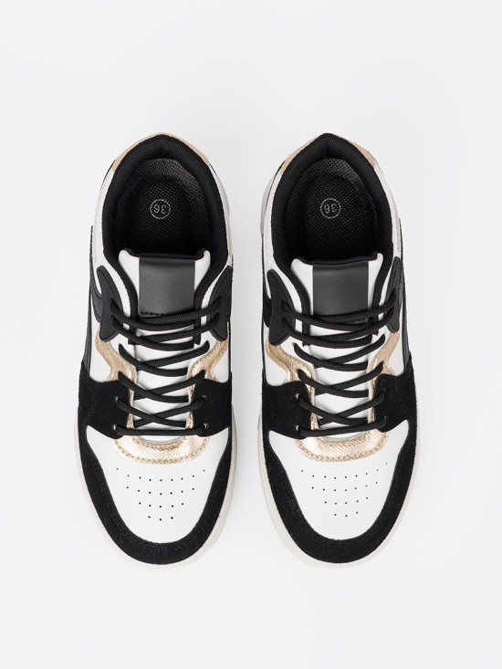 Sneakersi negri-albi cu detalii aurii