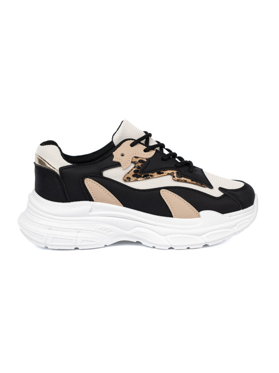 Sneakersi negri și bej cu talpă groasă