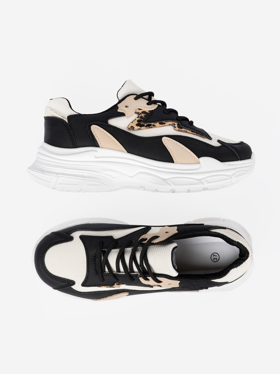 Sneakersi negri și bej cu talpă groasă