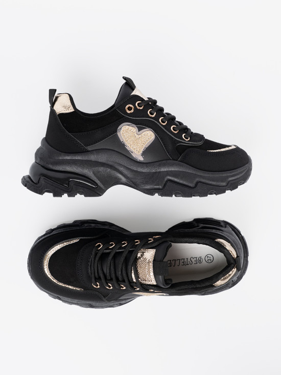Sneakers negri cu inimă aurie