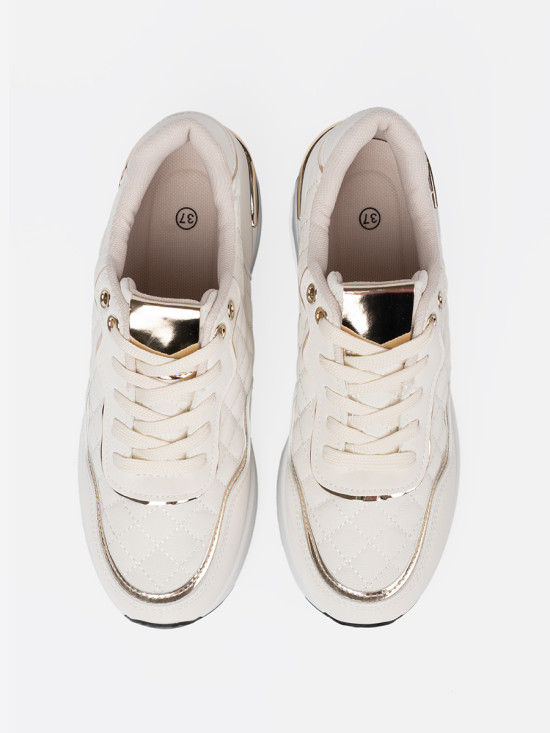 Sneakersi bej cu accente aurii strălucitoare