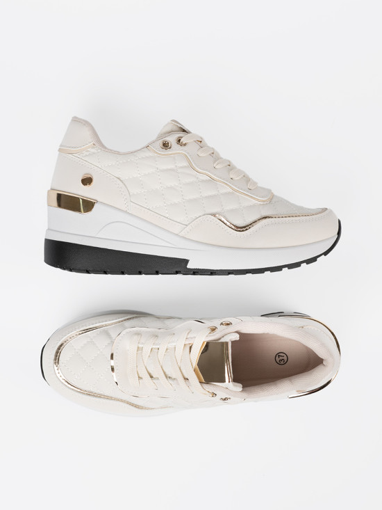 Sneakersi bej cu accente aurii strălucitoare