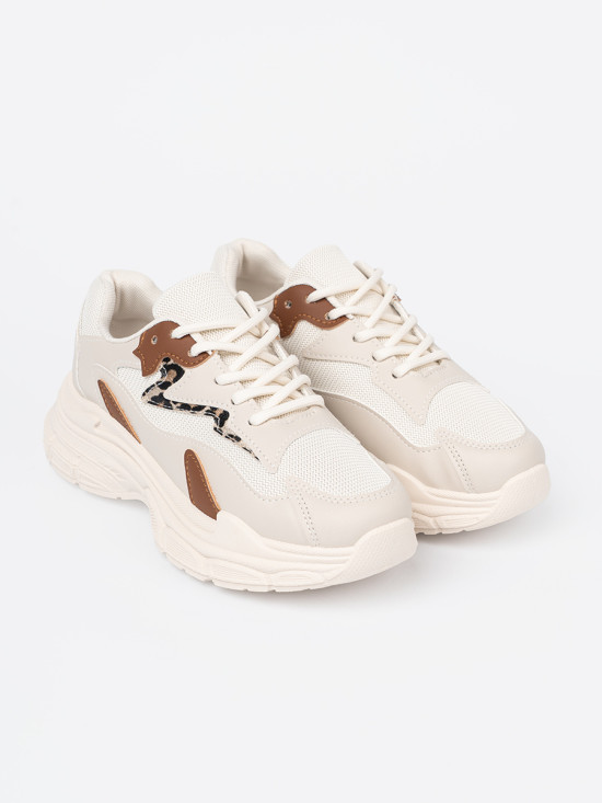 Sneakersi bej pentru femei cu talpă groasă