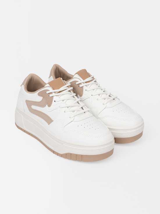 Sneakersi alb-bej pe platformă