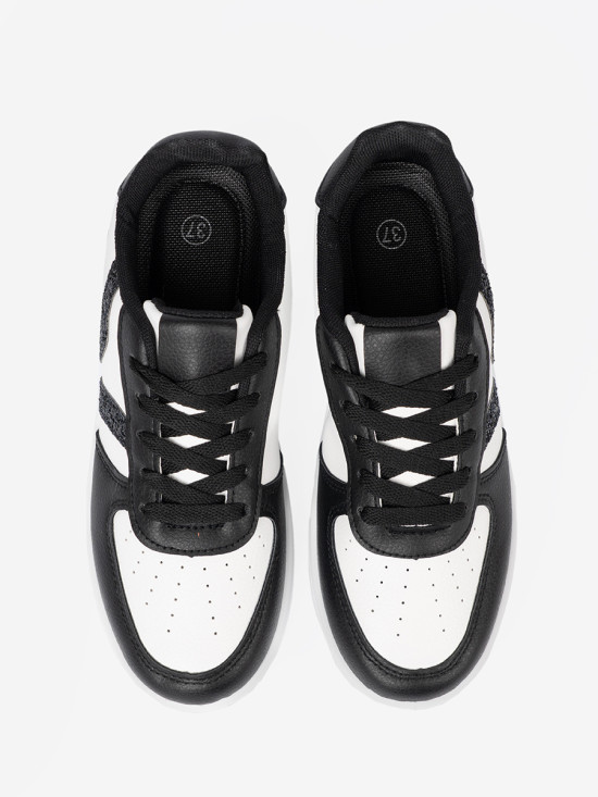 Sneakersi stilati alb-negru cu detalii strălucitoare