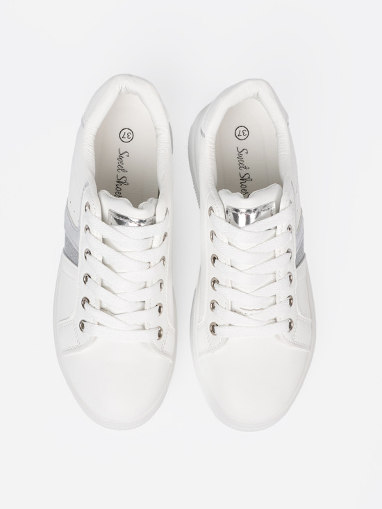 Sneakersi albi cu accent metalic argintiu