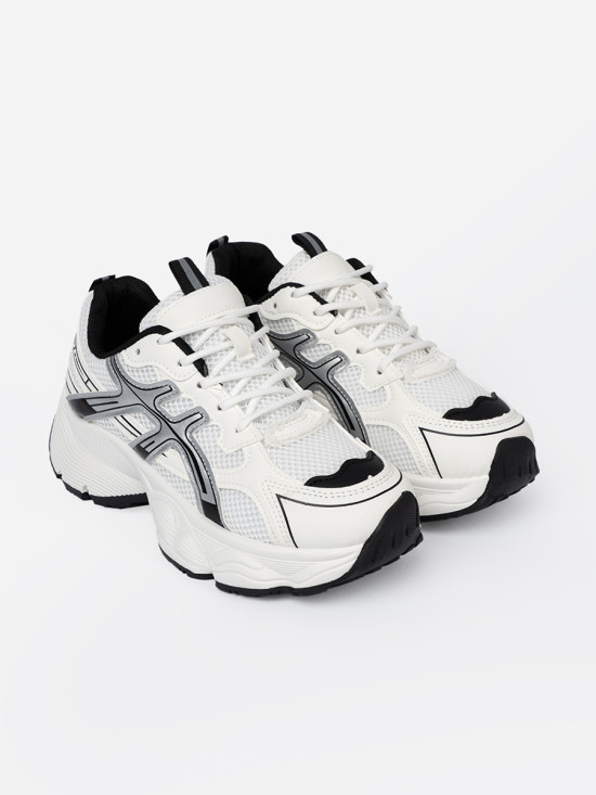 Sneakersi confortabili alb-negru cu plasă