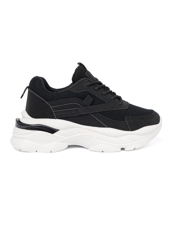 Sneakersi negri sport cu talpă groasă albă