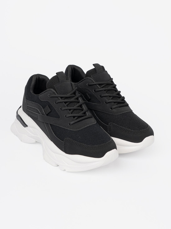 Sneakersi negri sport cu talpă groasă albă