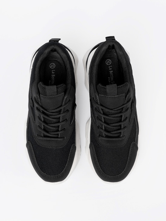 Sneakersi negri sport cu talpă groasă albă