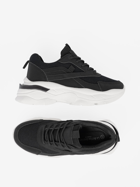 Sneakersi negri sport cu talpă groasă albă