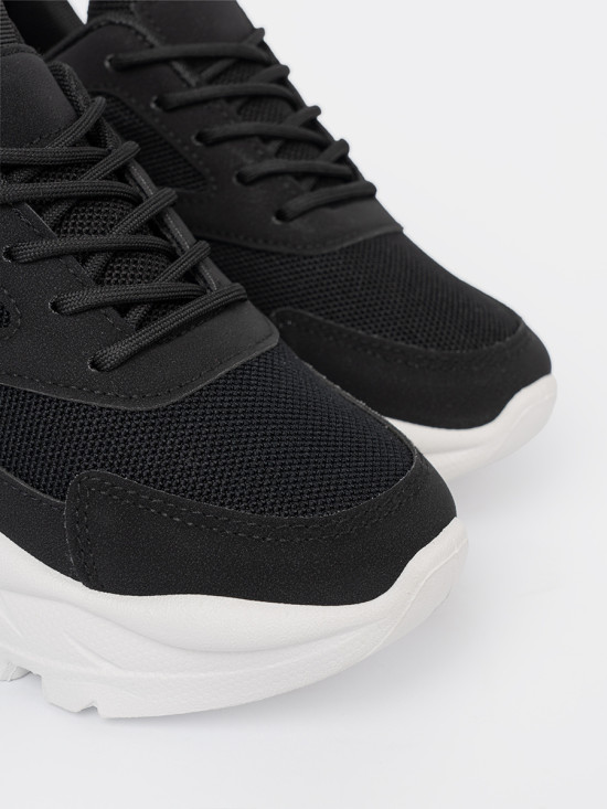 Sneakersi negri sport cu talpă groasă albă