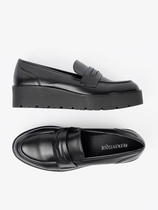 Mocasini eleganți negri cu talpă groasă