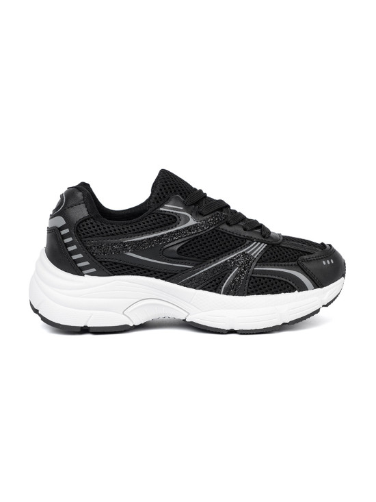 Sneakers negri cu plasă și talpă albă
