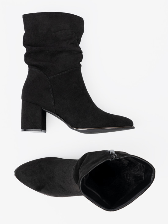 Botine negre din suede cu pliuri elegante