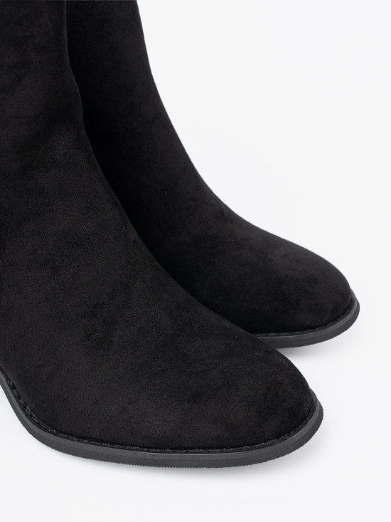Botine negre din imitație de zămsă pe toc