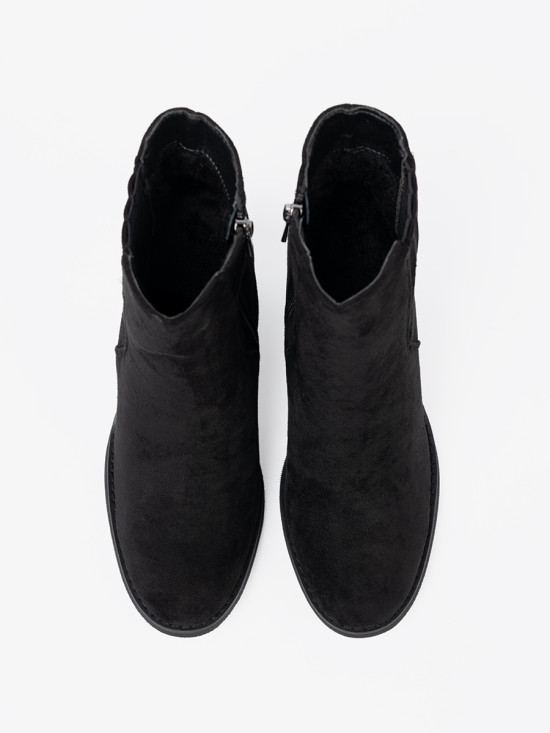 Botine negre din imitație de zămsă pe toc