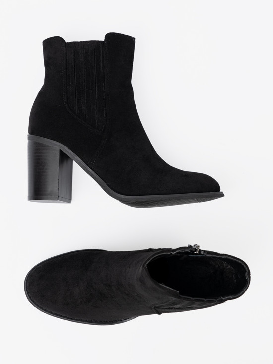 Botine negre din imitație de zămsă pe toc
