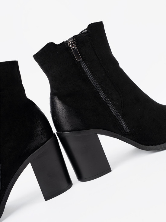 Botine negre din suede pe toc înalt