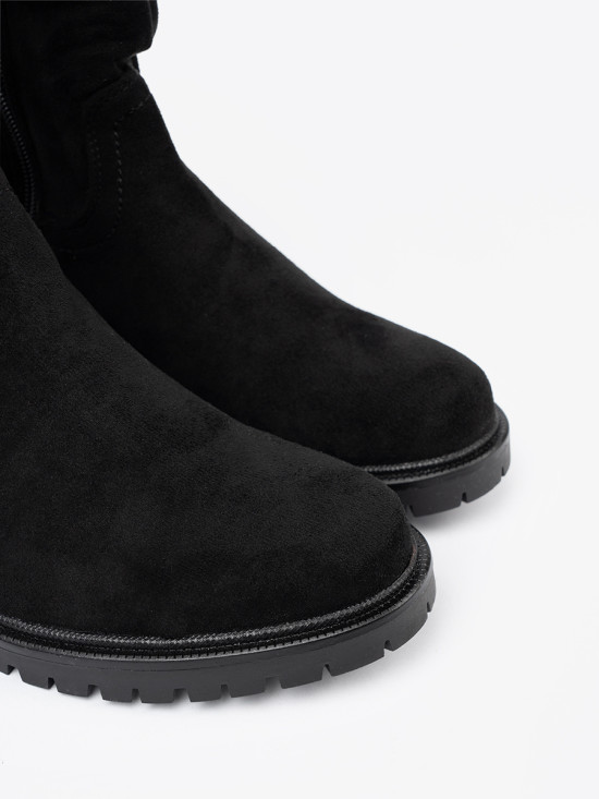 Botine negre cu guler plisat și fermoar