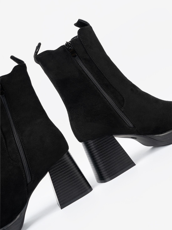 Botine elegante cu toc gros și inserții elastice